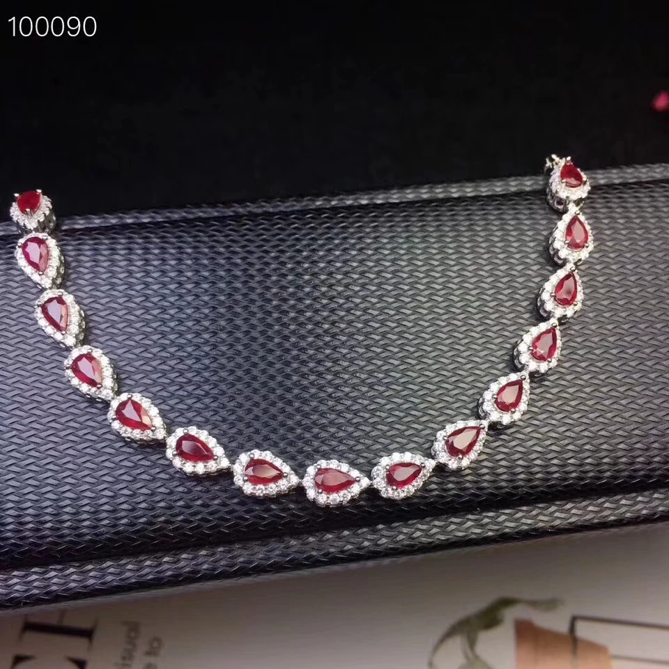 Bracelet en rubis rouge naturel Bracelet en pierres précieuses naturelles 925 bracelet en argent él