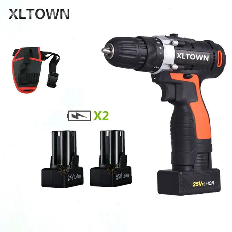 XLTOWN Новый электрический шуруповерт 25 в с 2 батареями перезаряжаемая литиевая