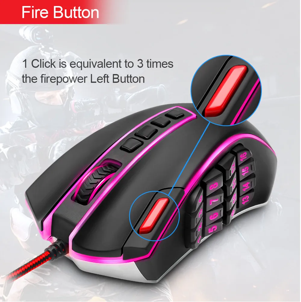 Redragon Wired USB Gaming Mouse 24000DPI 24 Buttons Laser Programmable Game Mice LED RGB Backlight Ergonomic For Laptop Computer