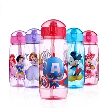Disney 400ML Children’s Plastic Feeding Cup Baby Portable Feeding Bottle with Straw Leak Proof Durable water Bottle
