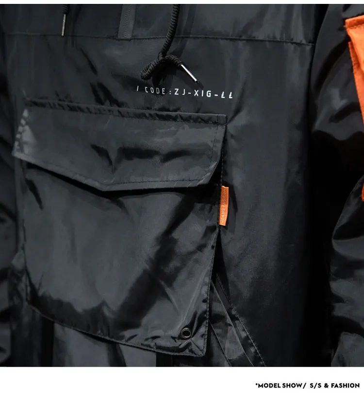 Осенняя мужская куртка размера плюс с передним карманом, лоскутное цветное пальто с капюшоном, мужская одежда, свободная ветровка с длинным рукавом, верхняя одежда 5XL