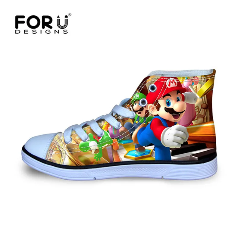 

FORUDESIGNS Kids Anime Games Casual Flats Super Mario 3D Print High Top Canvas Shoes Children Girls Boys Light Lace-up Sneakers