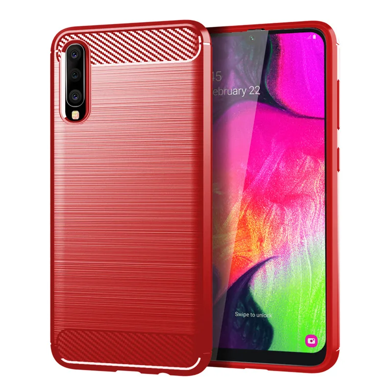 

For Samsung Galaxy A10 A20 A30 A40 A50 A70 M10 M20 Brushed Carbon Fiber Pattern Cover Silicone Case Anti-fall Soft Shell Coque