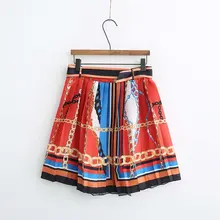 Женская мода Mujer дамы красочные полосы регулируемые пояса юбки положение цепи печати Англия плиссированная юбка