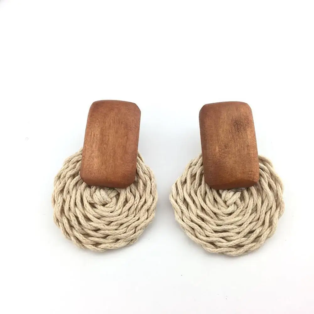 Fashion Multiple Korea Rattan Vine Braid Drop Earrings For Women Geometric Circle Square Handmade Wooden Straw Weave Earrings - Окраска металла: 3-