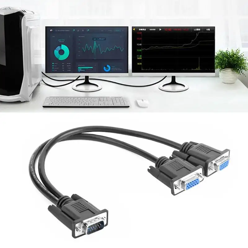 1 Male to 2 Female VGA Splitter Cable 2 Way Monitor Dual Video Graphic LCD Y Splitter Cable vga cable,vga cable adapter