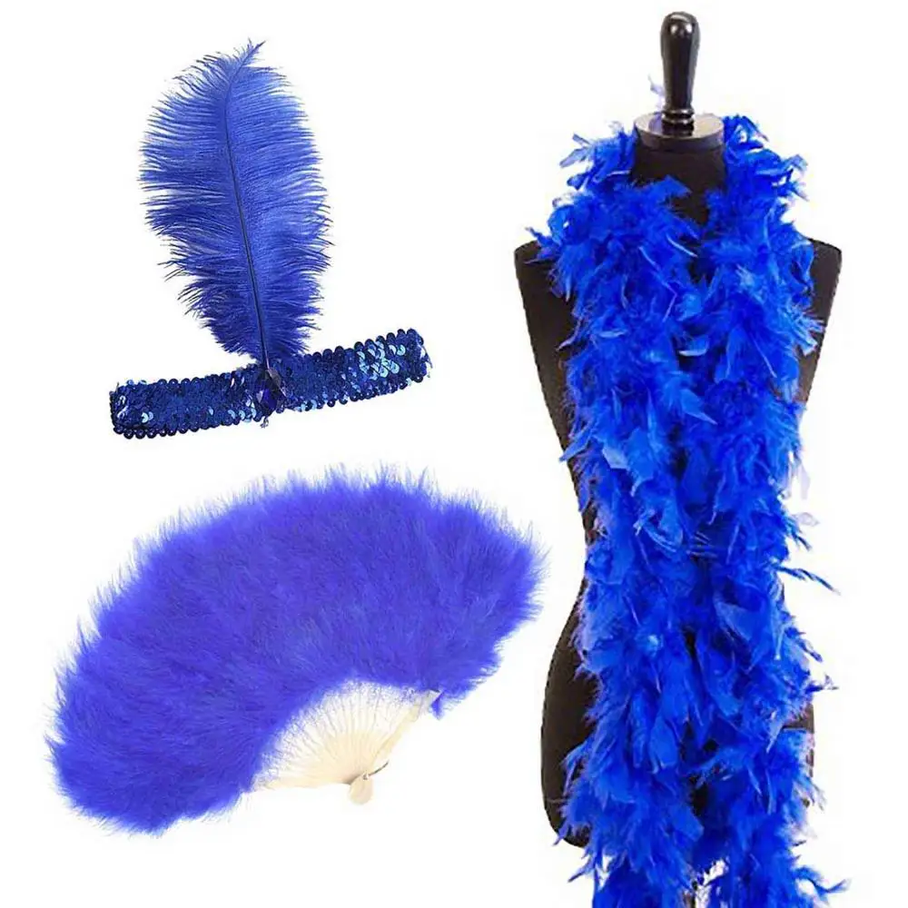 Женщин Ревущих 20-х годов Хлопушка девушка аксессуары костюма Делюкс 3 шт набор 1920-х годов Чарльстон Джаз Гэтсби маскарадные костюмы пера костюмы - Цвет: Royal Blue