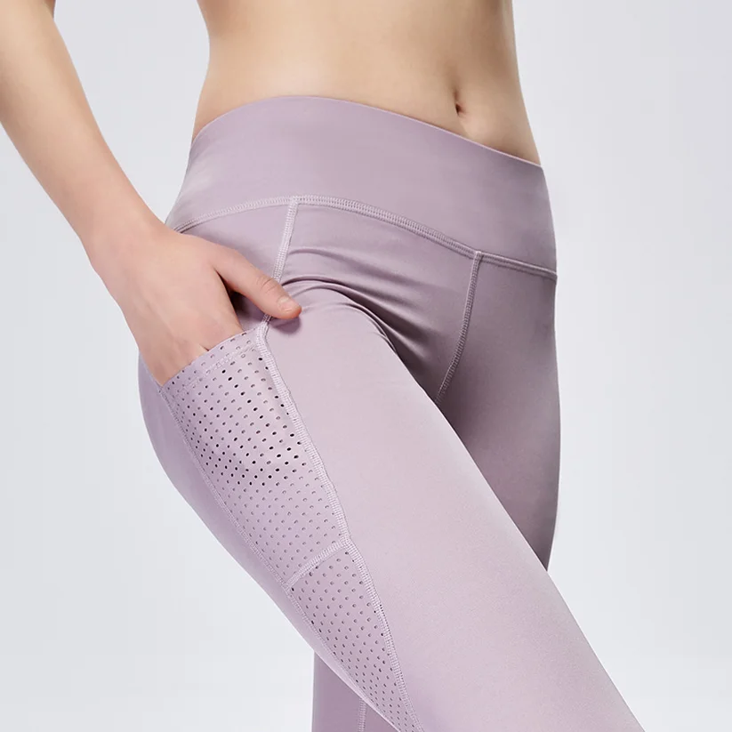 

High Waist Tummy Control Tights Pocket Yoga Pants Women's Openwork Hips Tights Sports Running Fitness Pants Sports Wear