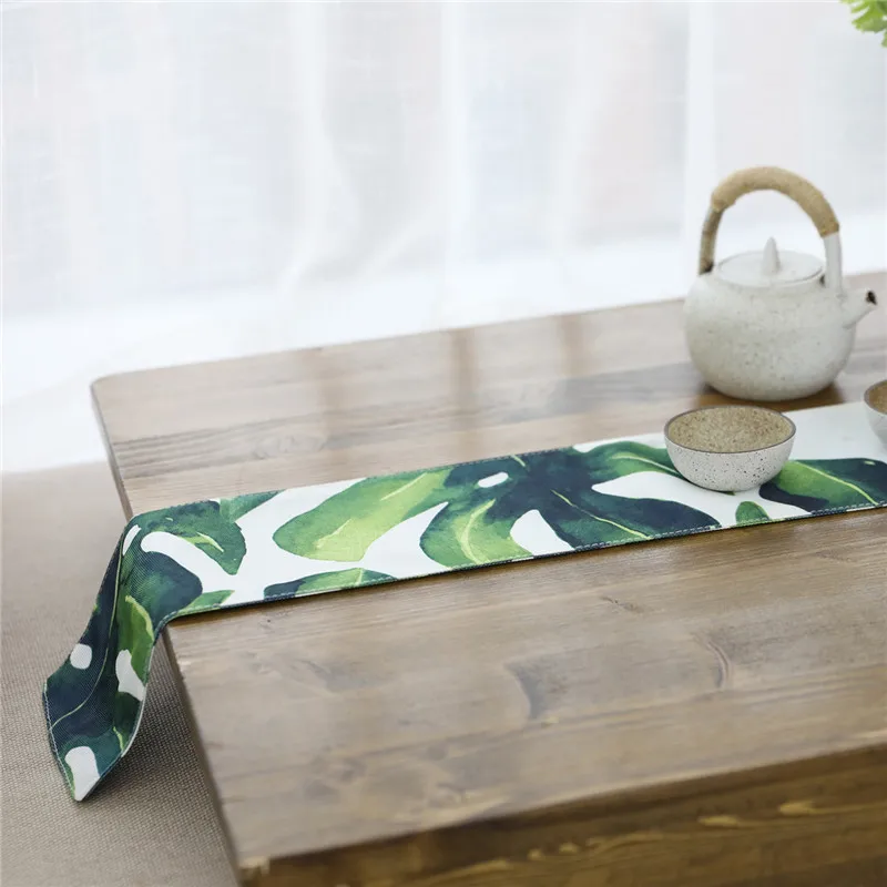 

Nodic Style Green Leaf Print Table Runner Tea Table Flag TV Cabinet Tablecloth Cover for Dining Room Wedding Party Home Decor