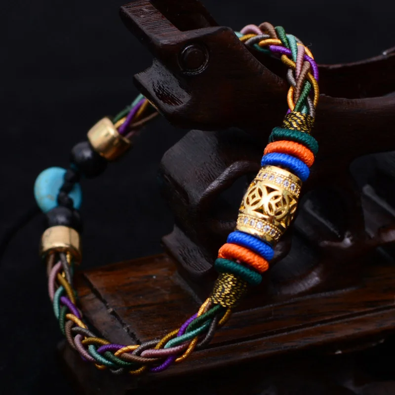 LKO металлический переключатель, шарик удачи, восемь нитей веревки для мужчин и женщин, браслет, Национальный стиль, тайская Ручная Веревка