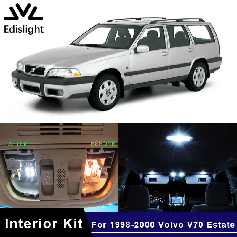 

Edislight 14Pcs No Error White Canbus LED Lamp Car Bulbs Interior Package Kit For 1998-2000 Volvo V70 Map Dome Door Plate Light