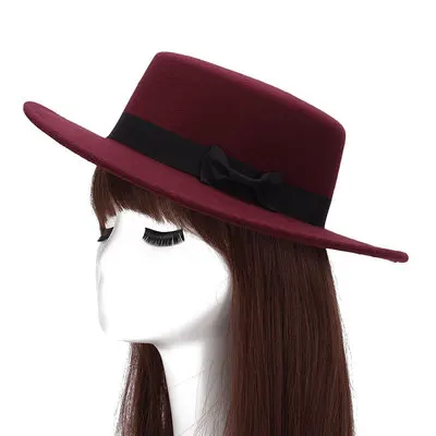 Gd винтажные большие фетровые шапки с бантом для мужчин и женщин, солнцезащитный козырек, женская шляпа-котелок, фетровая шляпа вдоль пластины, шерстяные шляпы с широкими полями - Цвет: 2