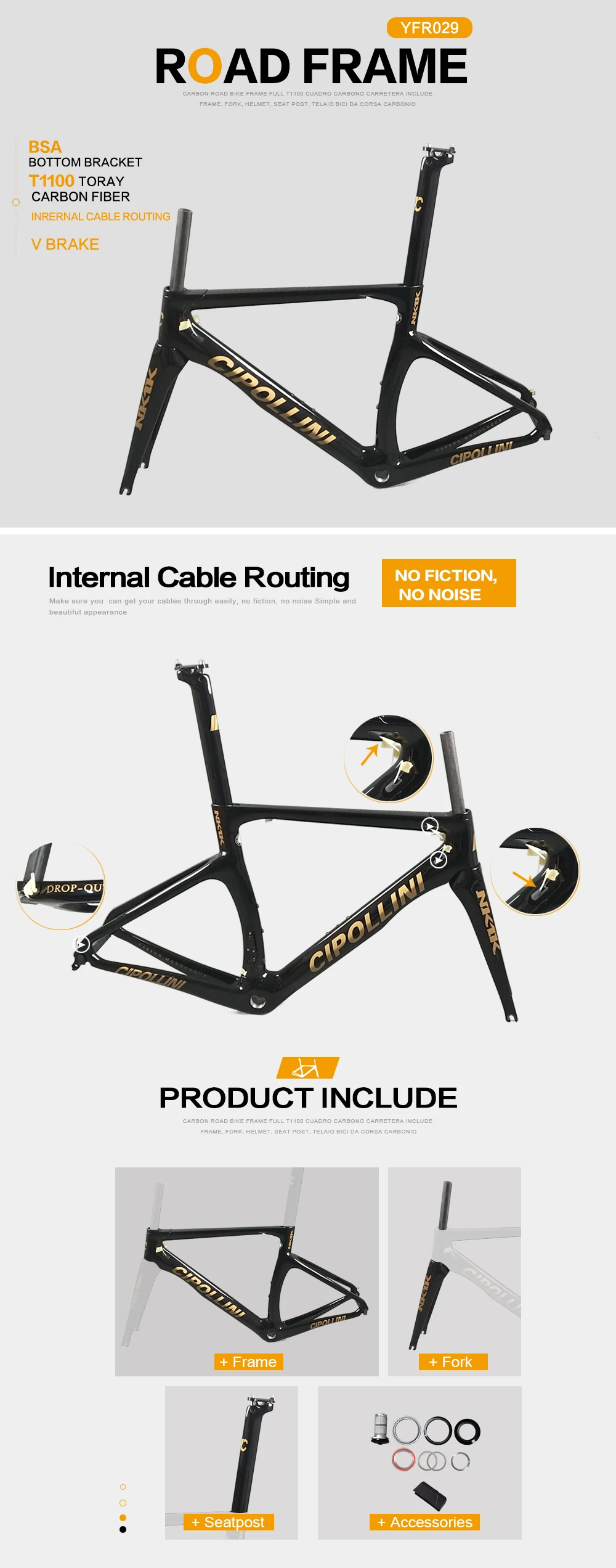 Best 2018 carbon frame full carbon road bike frame include fork headset clamp seatpost Carbon bicycle Frameset with BSA bike frame 4