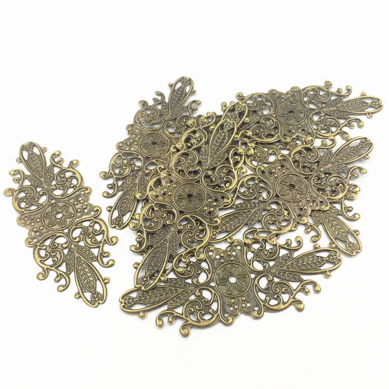 

10Pcs Connectors Embellishments Hollow Filigree Wraps Metal Antique Bronze Tone Crafts Making DIY Findings Charms 85mm