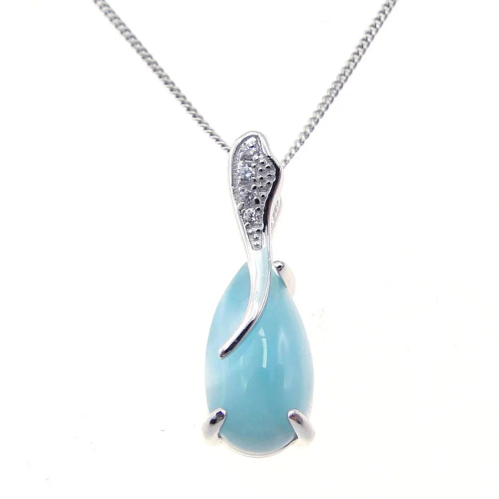 Natural Larimar 100% 925 Sterling Silver Pendant Water Drop Shape Genuine Stone Charm Pendant for Women Gift without Chain