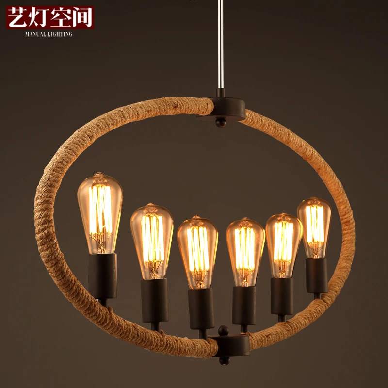 

Vintage Industrial Hemp Rope Droplight Restaurant Bar Loft  Wind Restaurant Elliptical Pendant Lamp