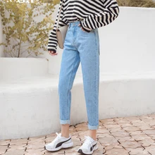 LYJMTDBK классические джинсы 4 сезона, женские джинсы с высокой талией, Модные свободные ретро джинсы в стиле Мумия, новинка, брюки-карандаш