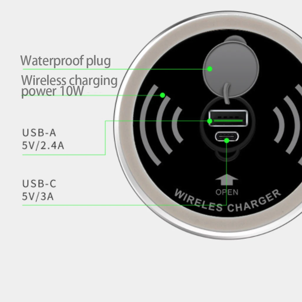 Встроенное настольное Беспроводное зарядное устройство 10 Вт 5 Вт USB-A type-C быстрое зарядное устройство 3,0 встроенное Qi Беспроводное зарядное устройство