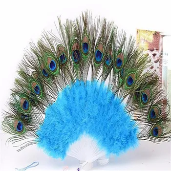 

Blue Color peacock tail gorgeous feather dancing fan decoration bride room home handmade wedding Events party Supplies 1pcs/lot
