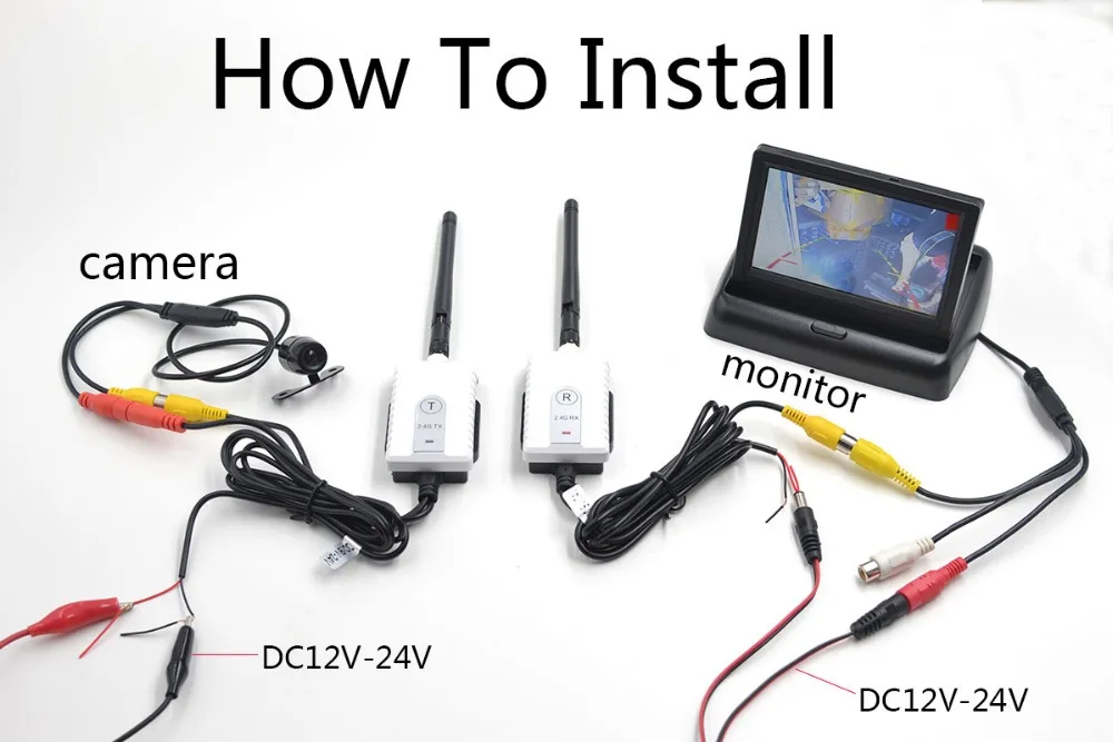 DC12-24V Car Wireless AV Cable Transmitter/&Receiver Reversing View Backup Camera