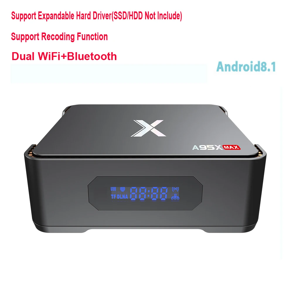 

Android 8.1 TV Box 4G 64G Amlogic S905X2 A95XMAX 2.4G&5G Wifi BT 4.2 1000M Smart TV Box Support Veido Recording
