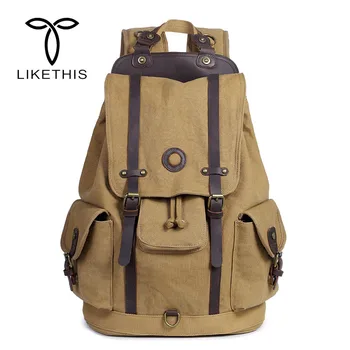 

Retro Men Male Canvas College School Student Backpack Casual Rucksacks Travel Bag Laptop Bags Female Bags Khaki/ArmyGreen/black