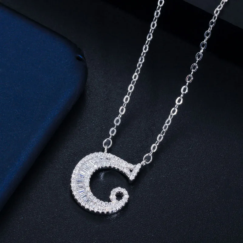 CWWZircons Personalized Cubic Zirconia Crystal 26 Initial Name Letter Pendant Necklace for Women DIY Custom Jewelry Gift CP046 - Окраска металла: C