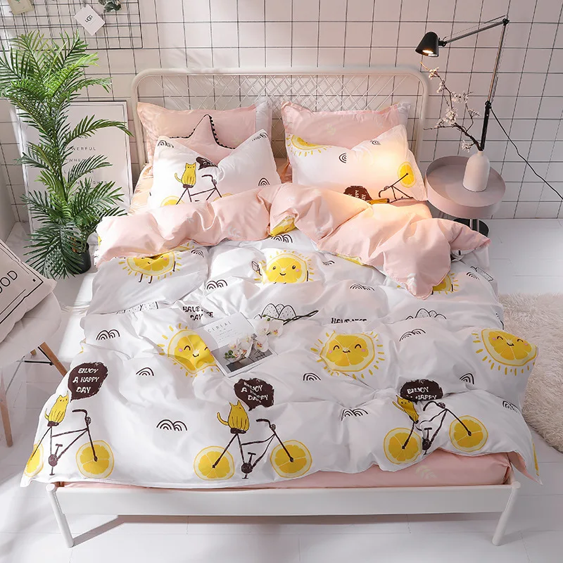 

Flowers Cartoon Duvet Cover 4PCS Bedding Set Bed Sheet Pillowcase Princess Bed Linen Set Home Textiles Queen King Juego de cama