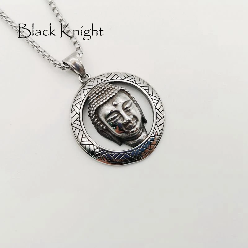 Black Knight religious circle Buddha pendant necklace Vintage silver