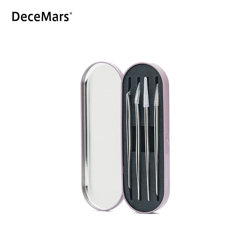 DeceMars Розовый Портативный Пинцет для ресниц, коробка с собственной этикеткой, инструменты для наращивания ресниц, пинцет для ресниц, косметический чехол синего цвета
