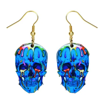 

Acrylic Dangle Drop Colorful Halloween Festival Skeleton Skull Earring Big Long Fashion Jewelry For Girls Women Wholesale E10163