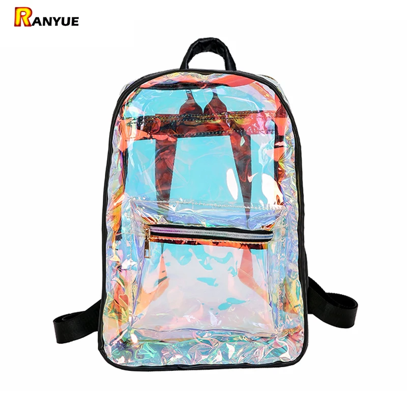 

Clear Pvc Hologram Laser Transparent Backpack Women School Bags For Teenage Girls Bagpack Large Capacity Travel Mochila Feminina