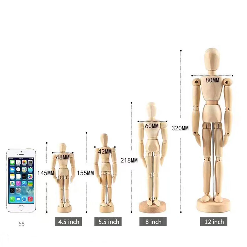 1 шт. 4,5/5/8/12 дюймов Краски эскиз модели людей деревянного человечка для рисования модель школьные принадлежности художественный эскиз поставляет детские игрушки Фигурки