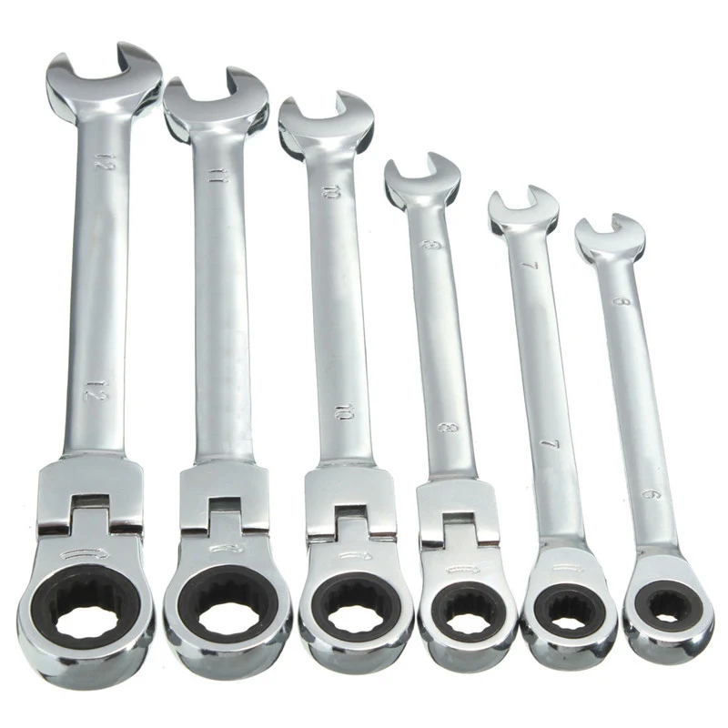 

6-12mm Flexible Pivoting Head Ratchet Combination Spanner Wrench Garage Metric Tool For Home