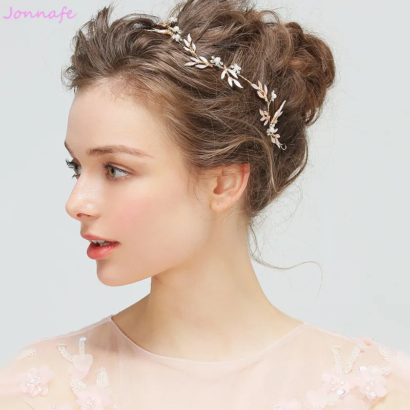 

Jonnafe Boho Gold Leaf Hair Pin Bridal Headband Crystal Wedding Hair Accessories Vine Vintage Women Headpiece Tiara