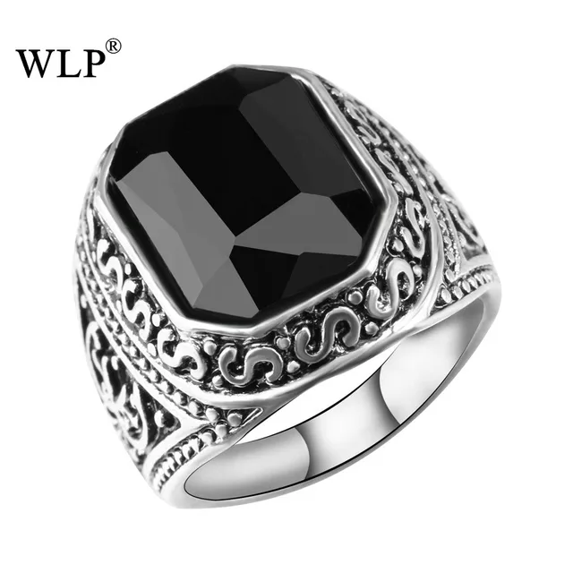 WLP Black & Red Stone Anello di Barretta Uomini e Donne Argento Placcato Moda An WLP Black & Red Stone Anello di Barretta Uomini e Donne Argento Placcato Moda An
