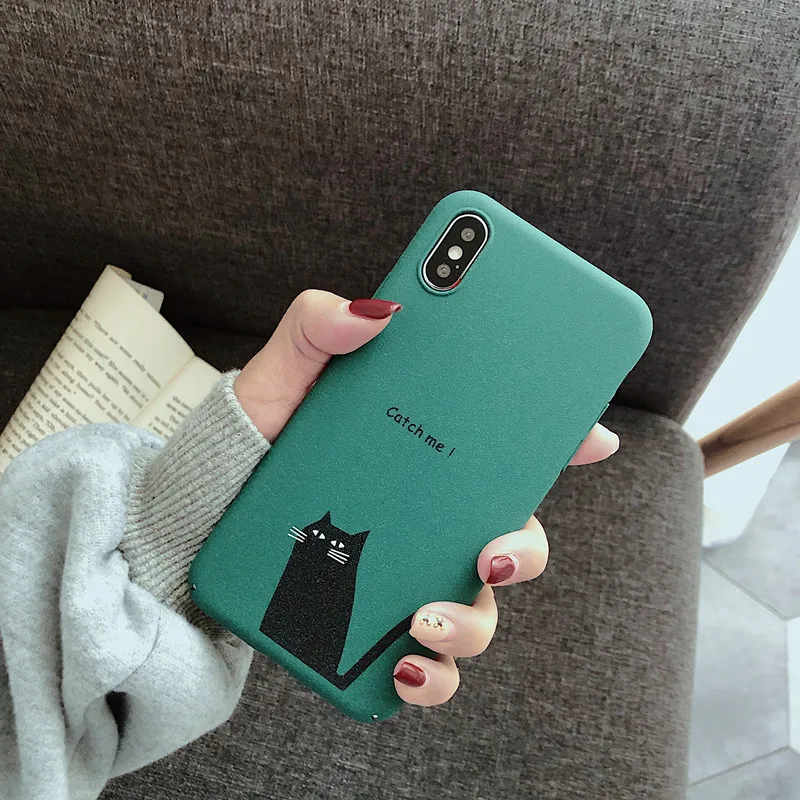 For iphone 6 Case 6s plus Green Cartoon Cat All-inclusive Phone FOR iPhone 7 8 Plus Matte Fashion Hard PC Back Cover |
