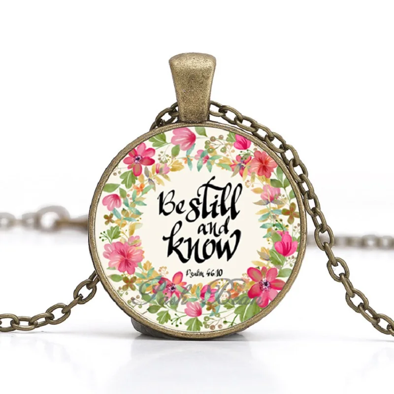 Bible Verses Vintage Necklace Bronze Chain Glass Cabochon Pendant Necklace for Women Christian