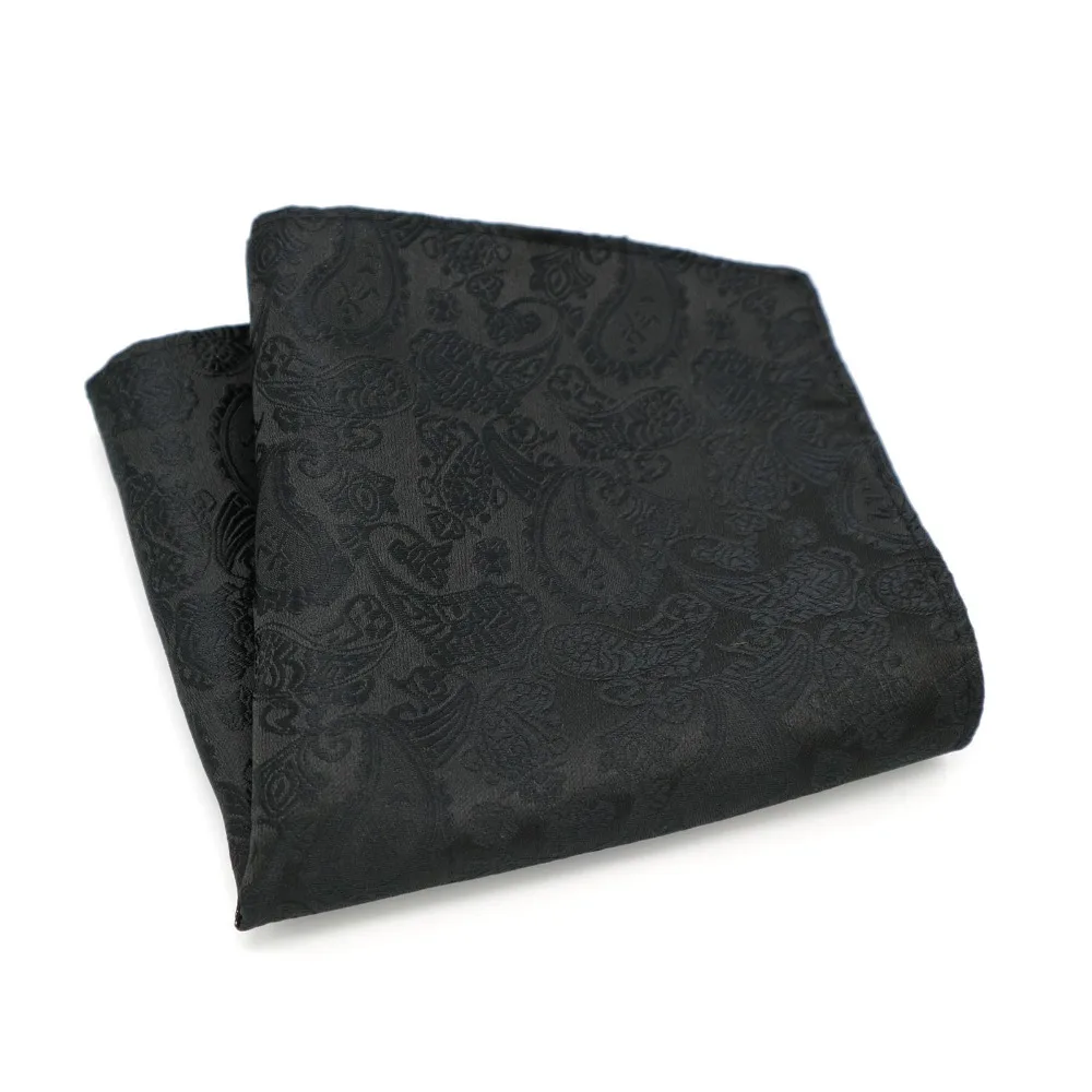 F008 классический для мужчин платок Винтаж шелк Плетеный платок серый черный Пейсли карман квадратный 25*25 см Свадебная вечеринка полотенце