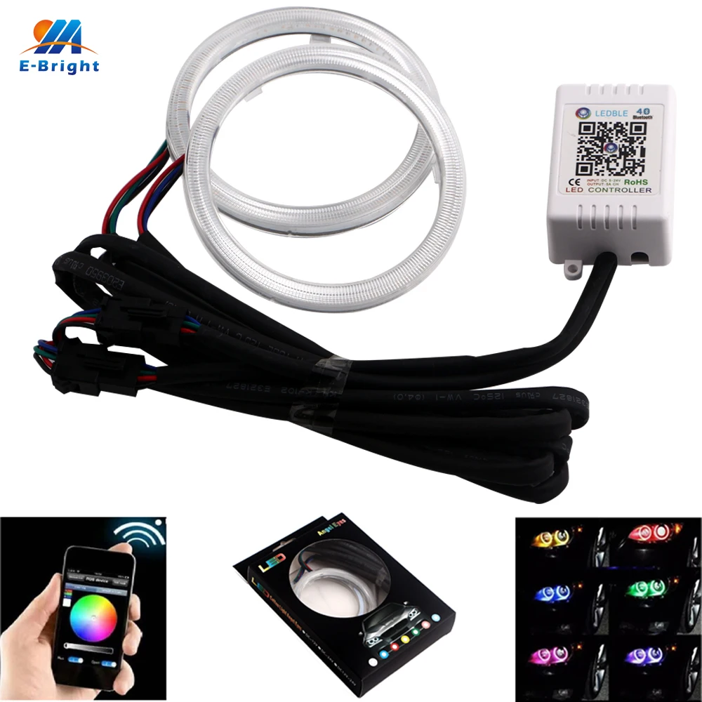 

2PCS/Set Car Rings COB RGB 60MM 70MM 80MM 90MM 100MM 110MM 120MM Halo Rings Headlight Car Angel Eyes Mobile APP With Cover