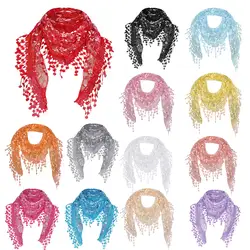 Новое поступление 2018 Для женщин Кружева Sheer Цветочный шарф платок Обёрточная бумага кисточкой шарф Аксессуары для одежды идеальный
