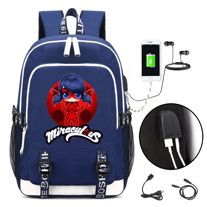 

Miraculous Ladybug Backpack with USB Charging Port and Lock &Headphone interface for College Student Work Men & Women