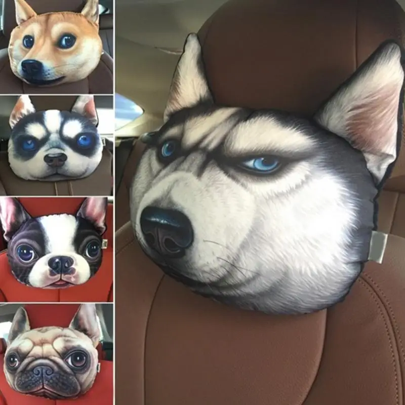 

8 Pattern Creative 3D Printed Dog Face Car Headrest Pillow Arrival Activated Carbon Seat Covers Supplies Neck Auto Safety Pillow