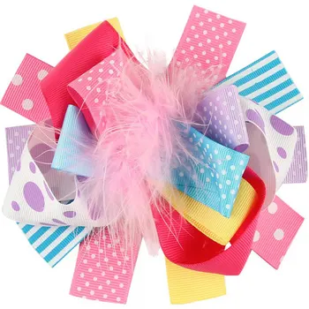 

8pcs/pack 6" Gorgeous Feather Ribbon Bow with Hair Clip Polka Dots Leopard Zebra Striped Pattern Princess Girls Hairbow