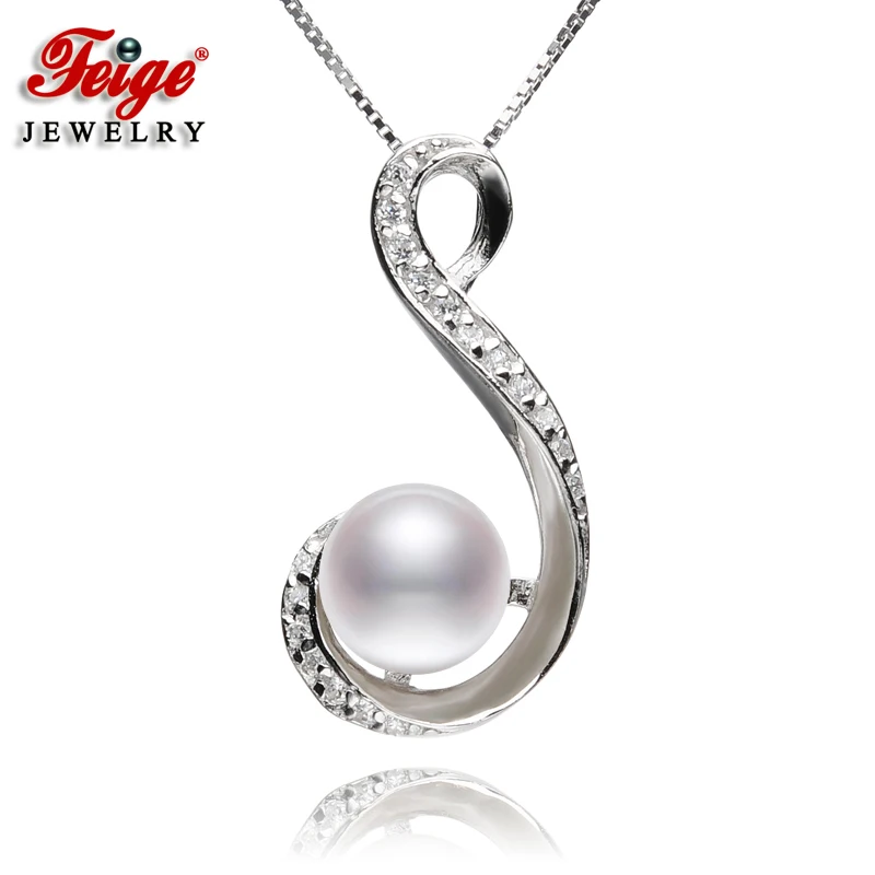 

New Design 925 Sterling Silver Pearl Pendant Necklaces 8-9mm White Natural Freshwater Pearls Women's Pearl Jewelry