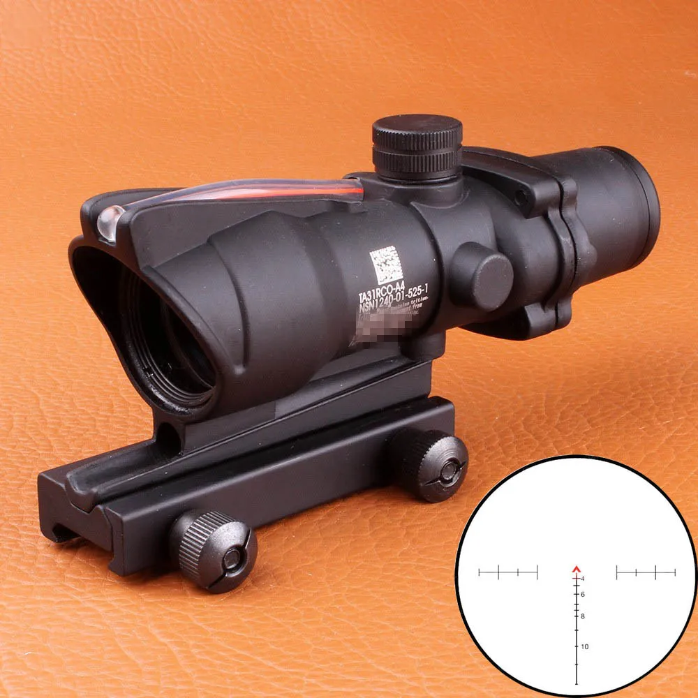 ohhunt Охота 4X32 ACOG Настоящее волокно Riflecope BDC Chevron Подковообразная Сетка Тактические оптические прицелы для кал.223.308 Печать логотипа визир