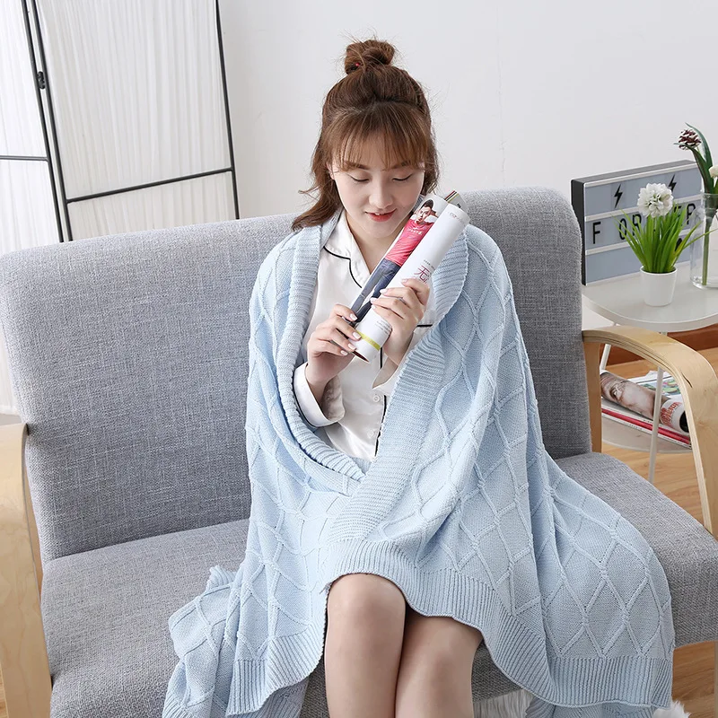 

New Fashion casual office blanket Simple Knitted wool sofa blanket Nordic Style Cotton blanket solid color bed sheet