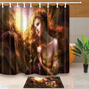 

Beauty Holds Flower Shower Curtain and Mat Set, 3D Painting Bathroom Curtain