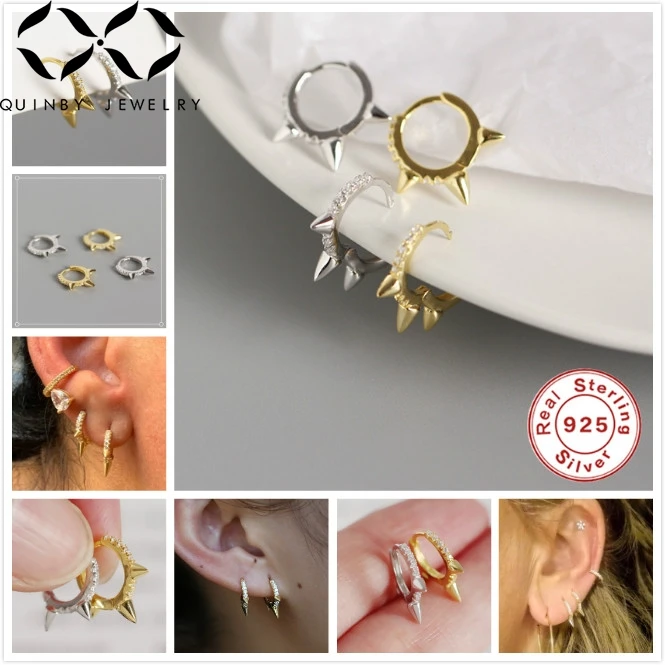 

Quinby Punk 925 Sterling Silver Earrings For Women/Men Small Hoop Earrings Gothic Mini Circle aretes girl party Earring Q5