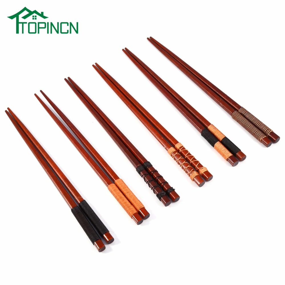 

New Elegant 6 Pairs Japanese Style Natural Handmade Wooden Chopsticks Set Value Pack Gift Cooking Tableware Durable High Quality